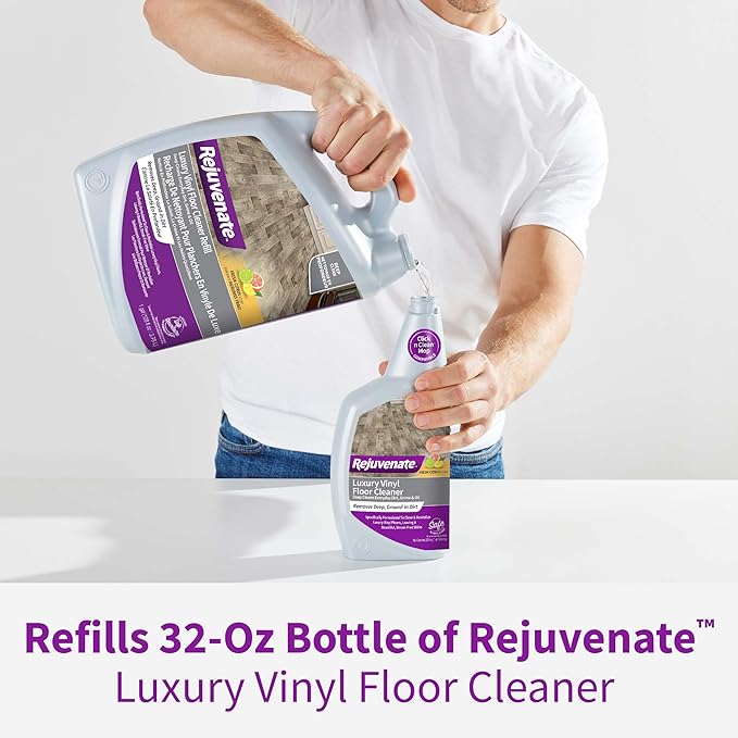 Rejuvenate Luxury Vinyl Floor Cleaner 1 Gal, Fresh Citrus Scent, 2 Pack | No-Streak Formula Deep Cleans Dirt, Grime & Oil, Refills 32oz Rejuvenate Vinyl Floor Cleaner, Safe For Pets & Kids