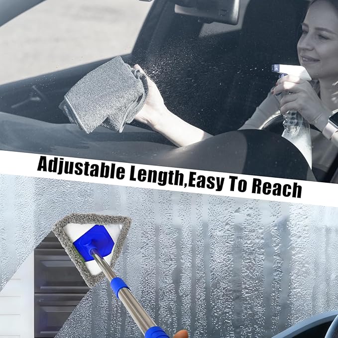 Windshield Squeegee Car Cleaning Tool, Equipped with 4 Reusable and Washable Ultra-Fine Fiber Pads, 13-16.7 inches Extendable Handle Can Rotate 180° Suitable for Car Glass and Household Windows