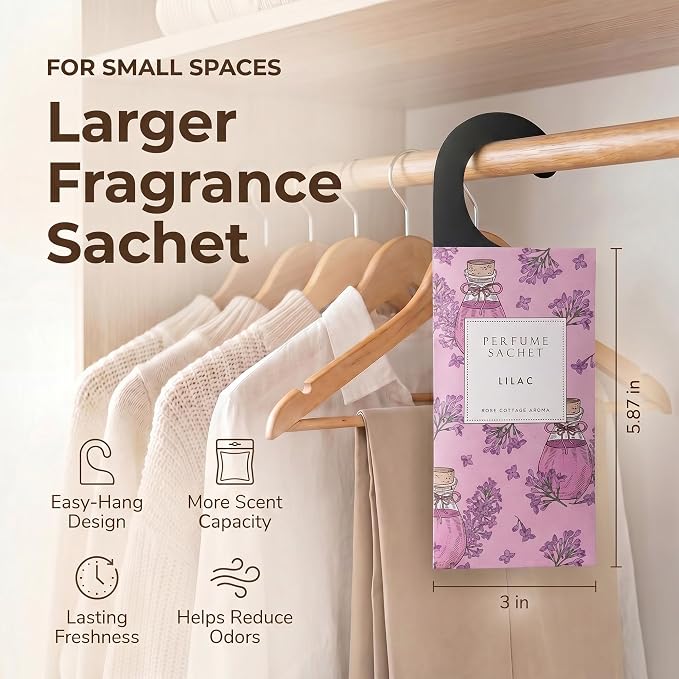 Large 12 Packs Lilac Hanging Scented Sachets Long-Lasting Closet Deodorizer Air Freshener Fabric Refresher Odor Eliminator for Drawer Home Fragrance Gift Set