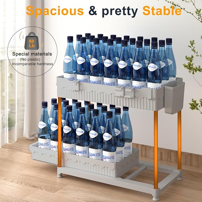 Sevenblue 3-Pack 2-Tier Under Sink Organizers with Sliding Drawers | Multi-use kitchen & bathroom storage, 12.8 inch gray cabinet organizer, space-saving sliding drawer design.
