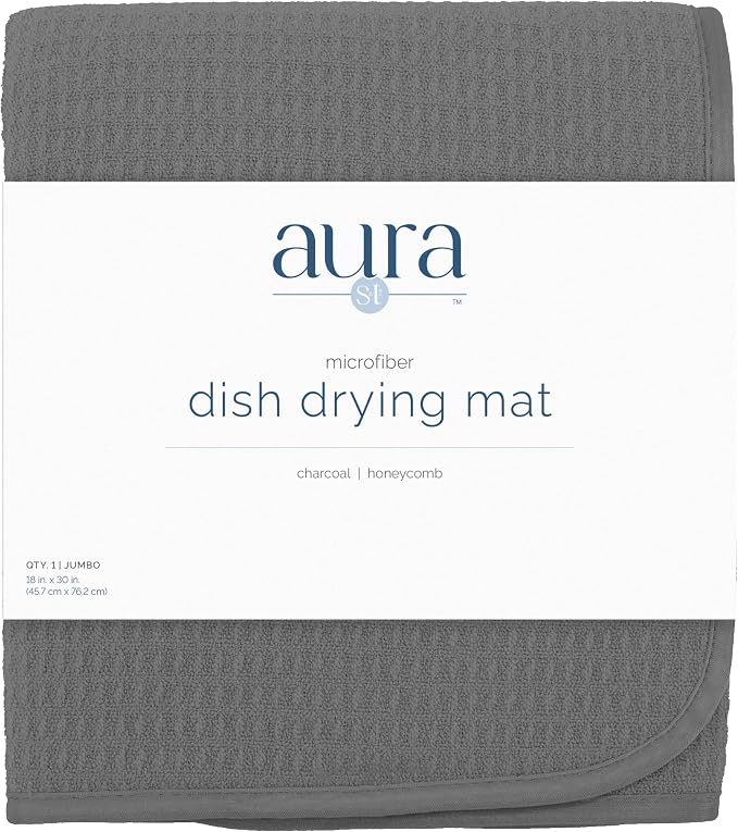 S&T INC. Dish Drying Mat Jumbo, 18” x 30”, Absorbent Microfiber Kitchen Counter Mat, Dish Drying Pad for Dishes, Utensils, Pots and Pans, Jumbo, Charcoal