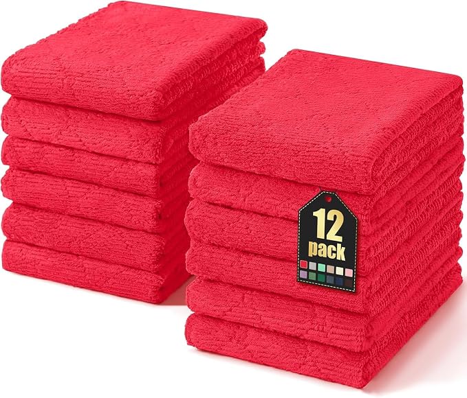 Homaxy 12 Pack Dish Towels for Kitchen (10 x 20 Inches, Red), Super Soft and Absorbent Coral Velvet Dish Cloths for Washing Dishes, Nonstick Oil Fast Drying Microfiber Cleaning Cloth