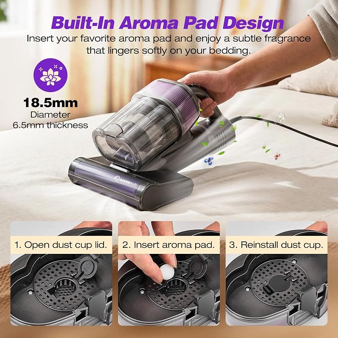 SakerPlus Powerful Bed Vacuum Cleaner,16KPa Mattress Vacuum with 36,000 Pulses/Min Beating & 140°F Warm Air, 3-Cup Cyclone System, Smart Display, Handheld Vacuum for Bed Sofa Couch Pet Hair