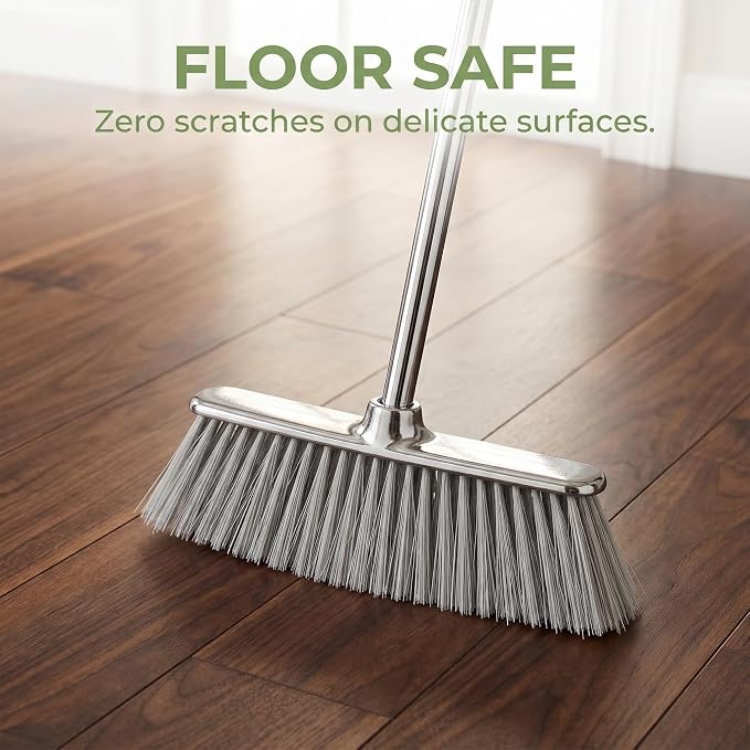 Indoor Soft Bristle Broom, 13-Inch Angle Head, Adjustable Handle