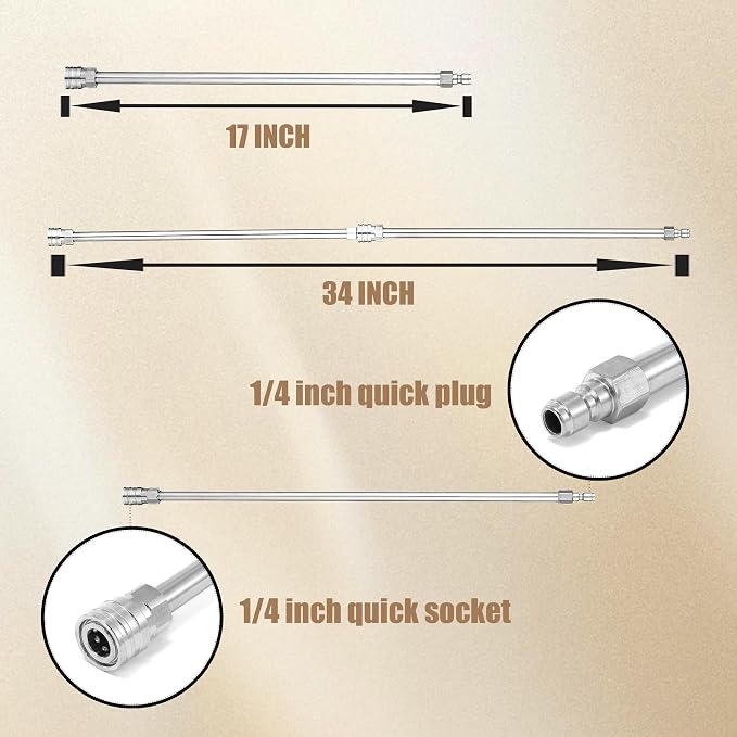 RIDGE WASHER Pressure Washer Extension Wand, 17 Inch, Stainless Steel | 2 Pack, Power Washer Lance, 1/4 Inch Quick Connect