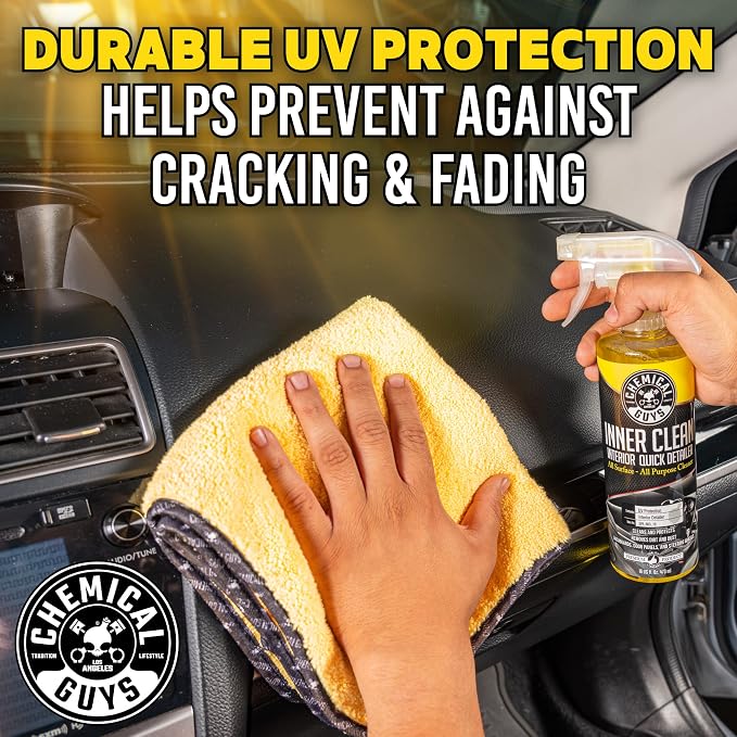 Chemical Guys, InnerClean Interior Quick Detailer, Pineapple, 16 oz, 2 Pack | Spray-and-wipe detailer cleans and refreshes dashboards, door panels, seats and trim, pineapple scent, two pack