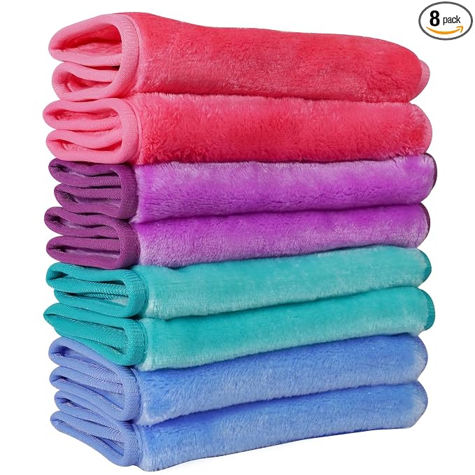 Nugilla Makeup Remover Cloths, 8 Packs Makeup Remover Towels Reusable Face Wash Cloth, Soft Microfiber Face Cloth for Women