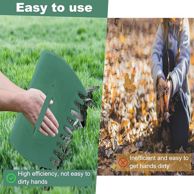 Leaves Grabber, 2pcs Handheld Hazelnut Leaf Scoop, Fast Lawn Remove Fallen Collection Garden and Yard Leaf Scoops Hand Rakes Used to Pick Up Leaves, Grass Clippings, Trash(Green)