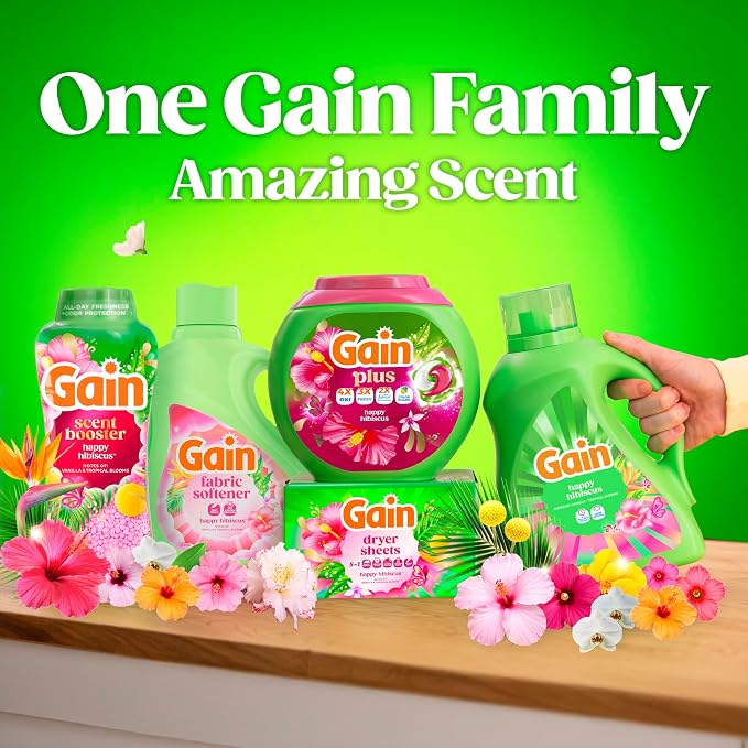 Gain In-Wash Laundry Scent Booster Beads Long-Lasting Fresh Scent Beads All Day Freshness and Odor Protection, Happy Hibiscus Scent, 24 oz (Packaging May Vary)