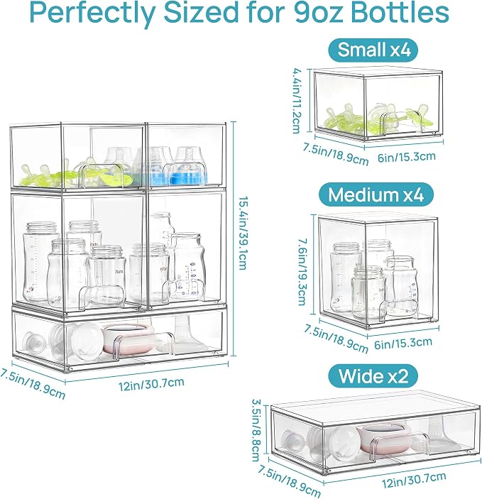 Vtopmart 10 Pack Baby Bottle Organizer Set, Stackable Storage Drawers Ideal for Kichen Countertop, Vanity, Bathroom, Cabinet, Pantry Organization