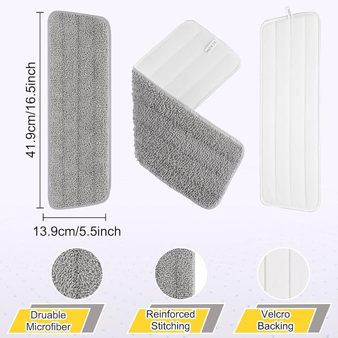 16.5 Inch Reusable Mop Pads Microfiber Spray Mop Replacement Heads for Wet/Dry Mops Compatible with Bona Floor Care System (6 Pack)