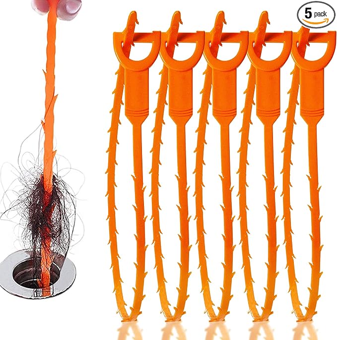 5 Pack 25inch Drain clog remover, Snake Drain Cleaner Hair Clog Remover tool, Shower kitchen sinks and bathtubs, sink snake, hair toilets sewer pipe cleaning tools.