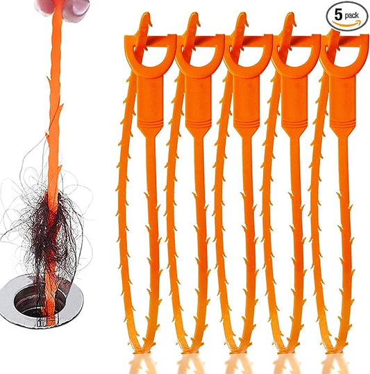 5 Pack 25inch Drain clog remover, Snake Drain Cleaner Hair Clog Remover tool, Shower kitchen sinks and bathtubs, sink snake, hair toilets sewer pipe cleaning tools.