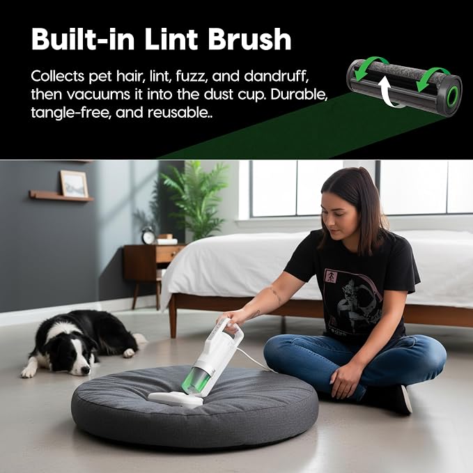 IRIS USA Handheld Corded Mattress Vacuum Cleaner, 6,500 BPM Agitator, 120V | Dust Sensor, Cyclonic HEPA Filter, Pet Hair Remover, Washable Filter
