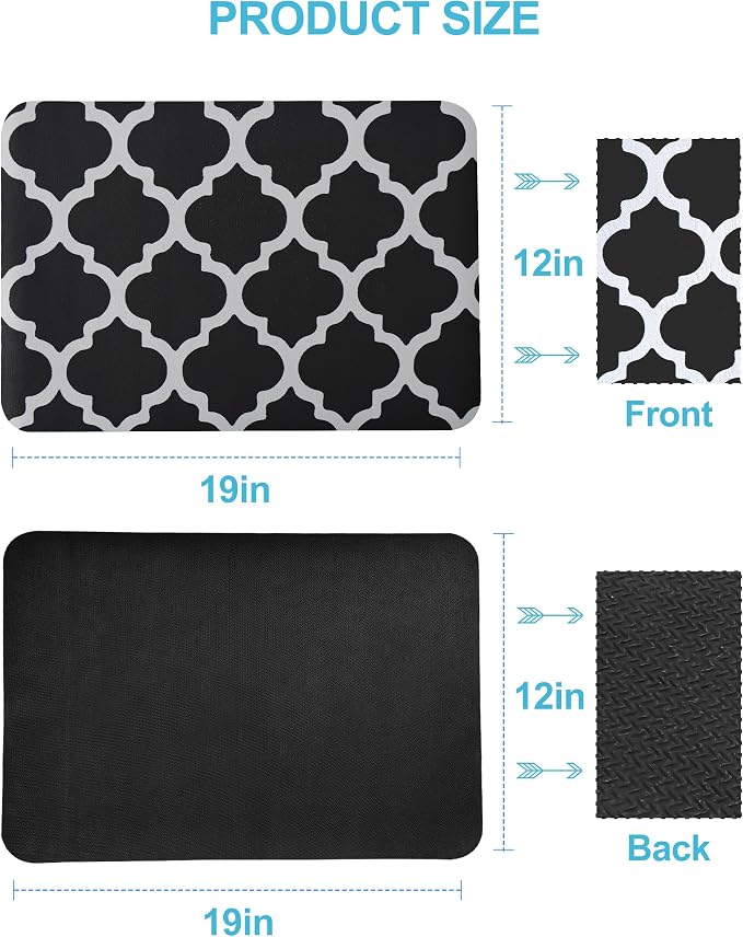 Dish Drying Mat for Kitchen Counter, 12"x19" Dish Drying Pad with Non-slip Rubber Backed, Hide Stain Anti Absorbent for Kitchen Counter, Drying Mat for Coffee Machine Dish Rack (Black Trellis)