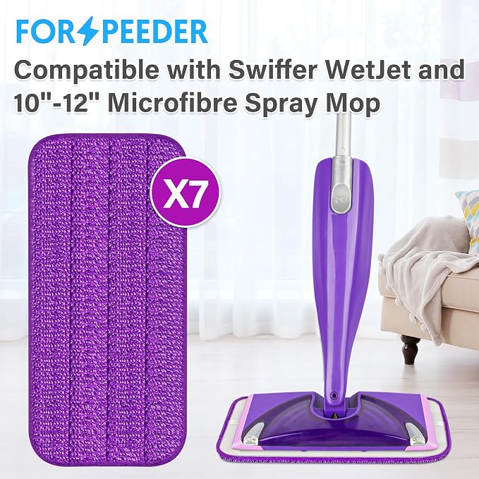 Reusable Mop Pads for Swiffer WetJet, Wet Pads Refills for 12'' Spray Mop, Microfiber Refill Machine Washable Up to 100+ Floor Cleaning for All Kinds of Floor Types, 7 Pack