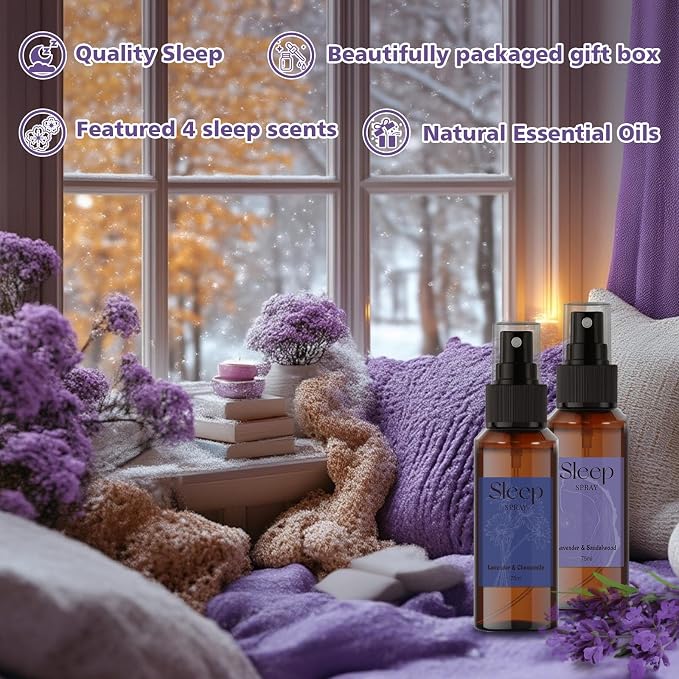 SCENTORINI Sleep Spray, 10.14 oz Pillow Lavender Spray for Sleep Calming | Lavender Essential Oil, 4 Pack Relaxing Aromatherapy Mist for Bedding, Liners, Sheets, Room Spray Air Freshener