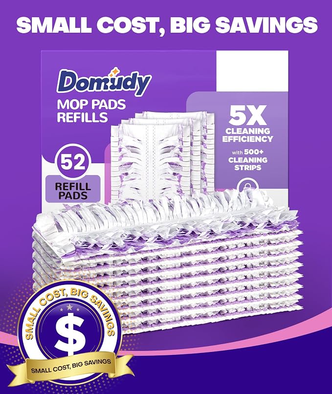 5X Cleaning Power Mop Refills for Swiffer Power Mop, 500+ Strips Multi-Surface PowerMop Refill Pads, 52 Count Disposable Powermop Wood Mops, Replacement Mopping Pad for Floor Cleaning