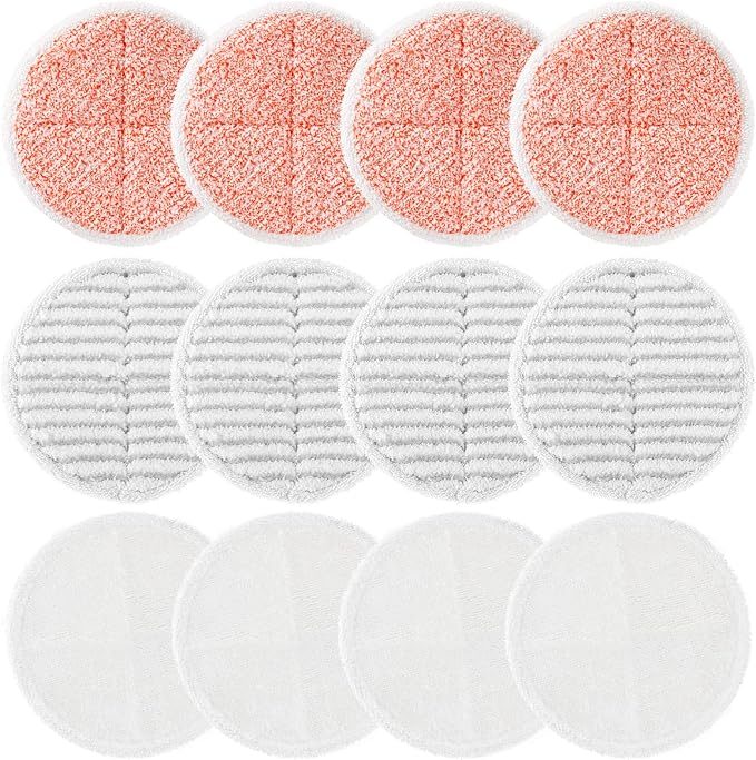 12 Pack Mop Pads Replacement Compatible with Bissell Spinwave 2124, 2039A, 2307, 23157, 23159, 20393, 20399 Hard Floor Spin Mop, 4 Soft Pads, 4 Scrubby Pads, 4 Heavy Scrub Pads
