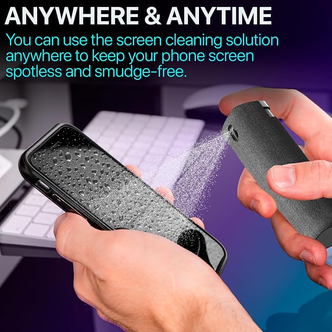 IO CLEAN Mini Screen Cleaner Spray – Finger Proof Screen Cleaner for | Smartphones, iPads, MacBooks, Laptops, Car Screens, Touchscreens – 3in1 Mist Cleaner, Microfiber Cloth and Cover (Cream)