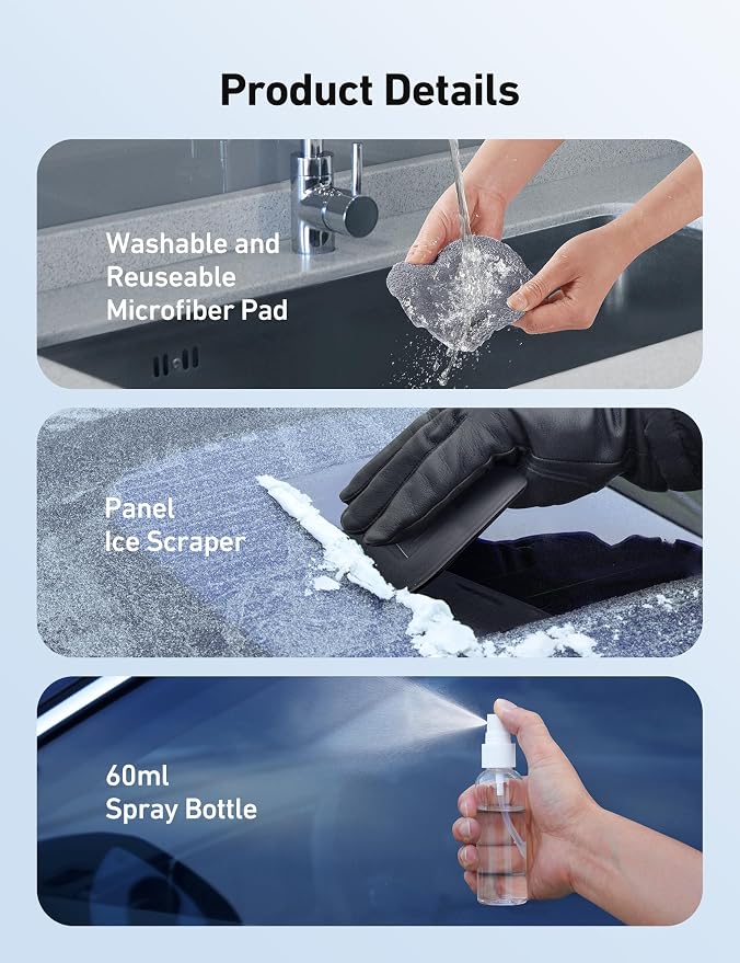 AstroAI Windshield Cleaner, Microfiber Window Cleaner with 4 Reusable Washable Large Sponge Pads, Extendable 180° Rotating Handle, Fits Cars & SUVs, Includes Spray Bottle, Gray