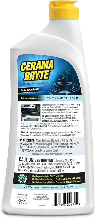 Cerama Bryte Removes Tough Stains Cooktop and Stove Top Cleaner for Glass - Ceramic Surfaces, 3-28 oz