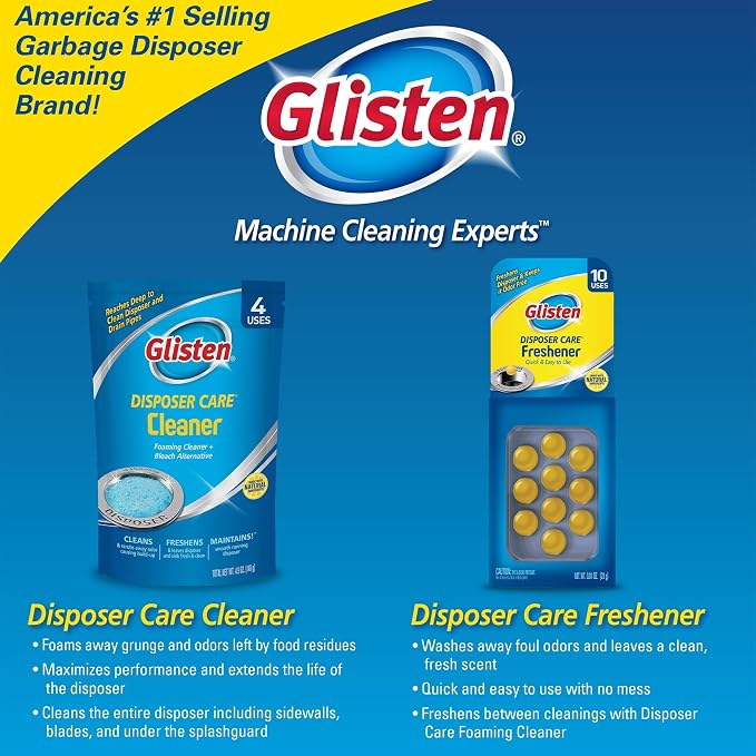 Glisten Garbage Disposer Freshener, Sink Disposal Odor Eliminator, Quick and Easy-to-Use, Lemon Scent, 10 Capsules (Pack of 12)