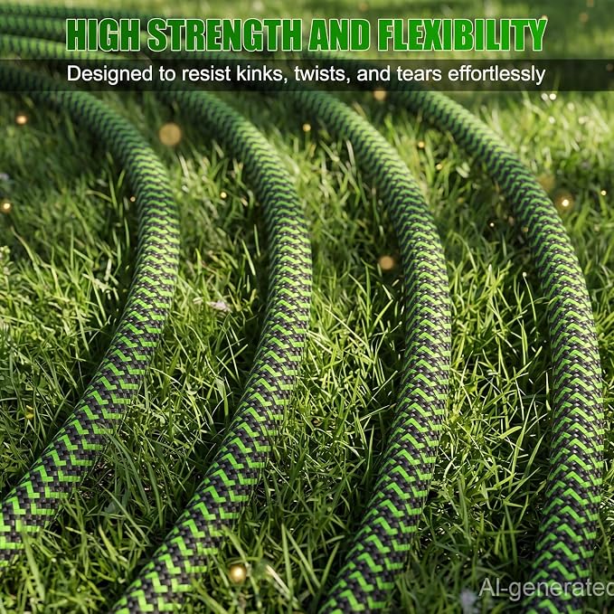 NON-EXPANDABLE Garden Hose 50ft x5/8'', Heavy Duty Flexible Water Hose with 10-Function Sprayer, Lightweight, Leak Proof, Durable Fabric Skin, Pressure Resistant for Yard, Outdoor