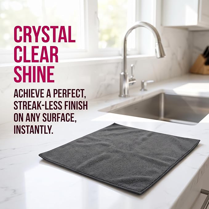 Genie Magic Cleaning Cloth, 6 Pack Microfiber Magic Cloth for Windows & Glass, Lint-Free Reusable Cleaning Rag for Mirrors, Cars & Stainless Steel，6