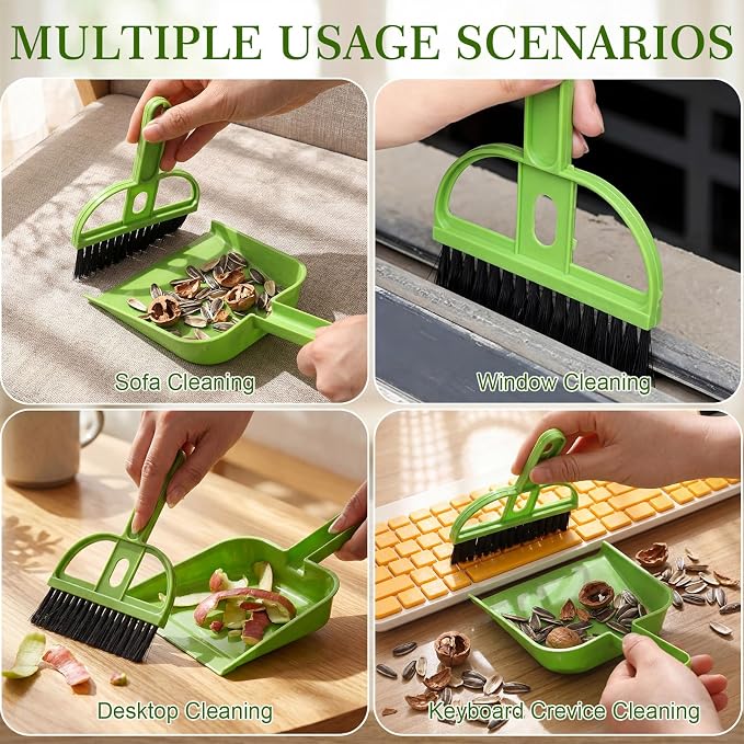 Thenshop 24 Set Mini Dustpan and Brush Set Small Hand Broom and Dustpan Bulk, Compact Cleaning Kit for Office Desk Keyboard Tabletop Countertop Car Pet Messes Indoor Outdoor Party Favors, Candy Green