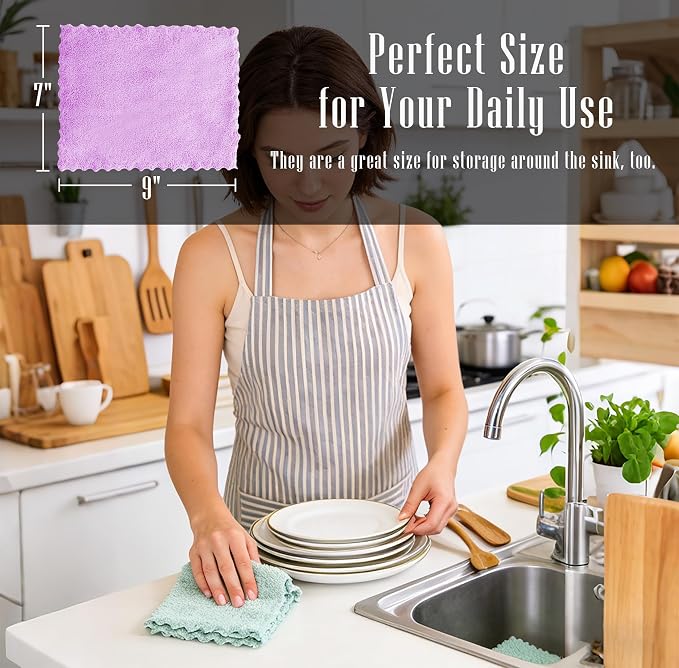 24 Pack Kitchen Dishcloths - Does Not Shed Fluff - Reusable Dish Towels, Dish cloths, Super Absorbent Coral Fleece Cleaning Cloths, Nonstick Oil Washable Fast Drying, 7 x 9 Inch (Multicolor) | Reusable Coral Fleece Cloths Washable Fast Drying and Easy ...