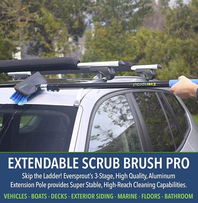 EVERSPROUT Car Brush with Rubber Bumper 5-to-12 Ft with Extension Pole | For Cars, Boats, SUVs, Trucks, Solar Panels, Reaches 20 Ft Standing, No-Scratch Rubber Bumper, Fits 3/4” Acme Threads
