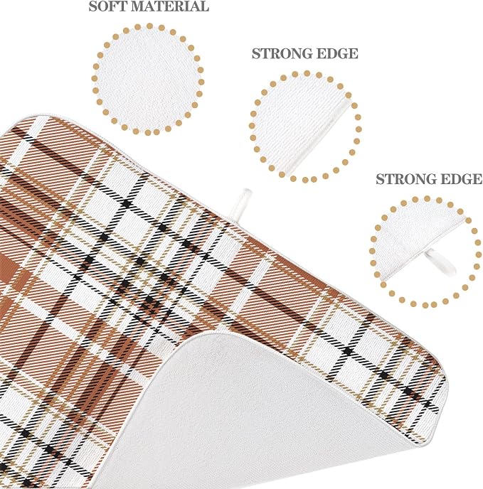 Fall Plaid Dish Drying Mat 18x24 Inch Autumn Orange Buffalo Plaid Drying Mat for Kitchen Counter Absorbent Farmhouse Harvest Thanksgiving Dishes Dry Pad for Drainer Rack Kitchen Fast Dry
