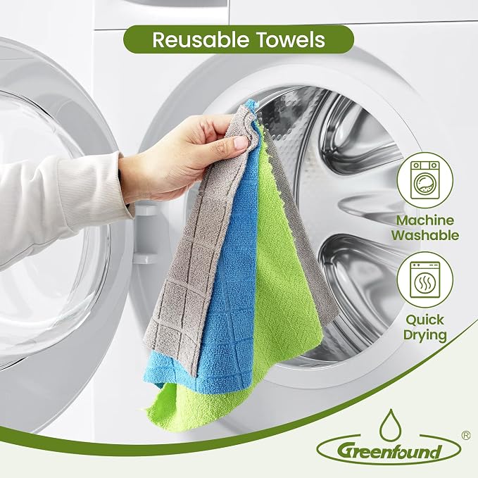 Greenfound Microfiber Cleaning Cloth Roll, 80 Pack Tear Away Towels, Reusable Washable Lint Free Scratch Free Absorbent Cleaning Rags for Kitchen Home Car Window Glass, 11.5 x 11.5 Inch Wave Green