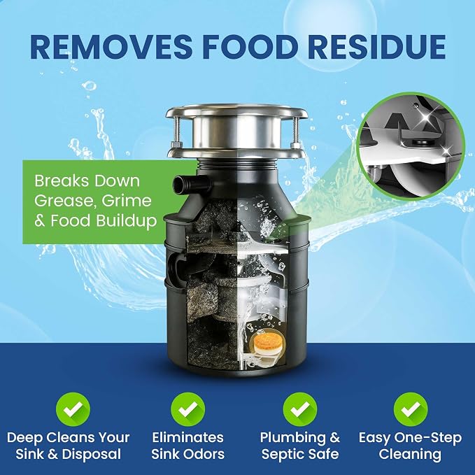 Garbage Disposal Cleaner Deodorizer Tablets – 24 Pack XL Foaming Citrus Cleaning Tablet - Sink Drain Disposer Garburator Freshener Odor Eliminator Grease Remover Septic Safe - 1 Year Supply
