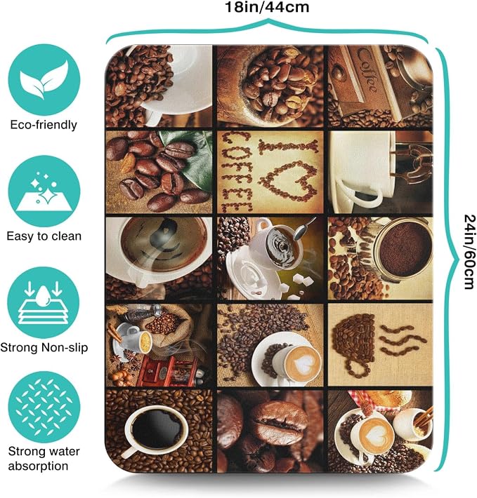 Coffee Bar Mat Accessories for Countertop Super Absorbent Anti-Slip Silicone Flower Dish Drying Mats for Kitchen Counter Draining Pad Decor Gift Fit Coffee Maker Espresso Machine 24inx18in