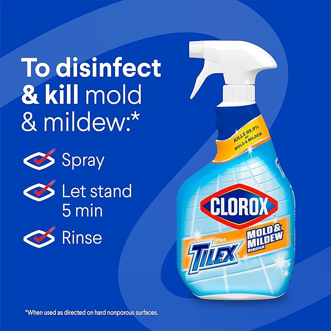 Clorox Plus Tilex Mold and Mildew Remover with Bleach, Spray Bottle, 32 Fluid Ounces, Unscented, Pack of 3