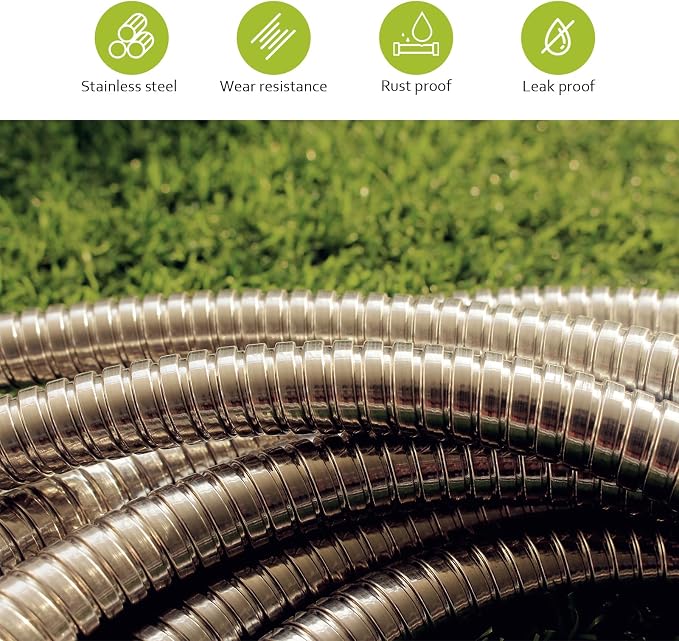 100FT Metal Garden Hose - Stainless Steel, Heavy Duty, Flexible & Lightweight, Never Kink and Tangle, with 10-Function Nozzle, Pressure Resistant for Outdoor Use (Yellow)