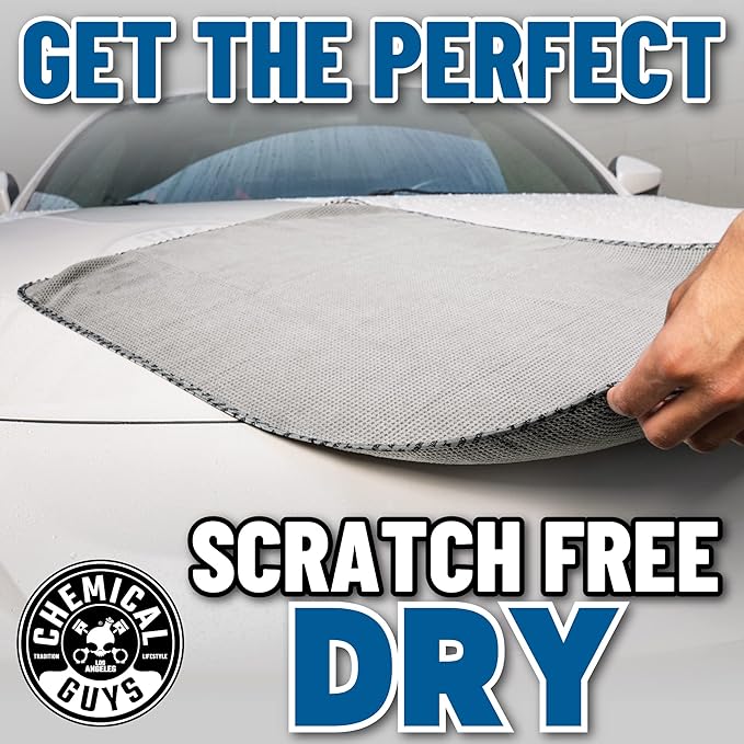 Chemical Guys, Waffle Weave Gray Matter Microfiber Drying Towel, 25 x 36 in | Waffle-weave towel with soft-banded edges soaks up sheeting water for a fast, scratch-free dry on paint and glass.