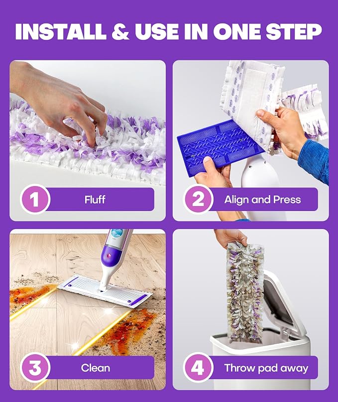 5X Cleaning Power Mop Refills for Swiffer Power Mop, 500+ Strips Multi-Surface PowerMop Refill Pads, 52 Count Disposable Powermop Wood Mops, Replacement Mopping Pad for Floor Cleaning