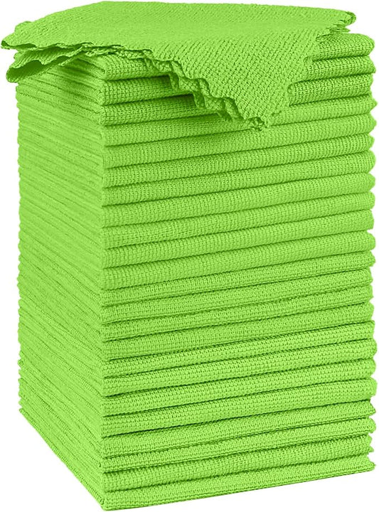 Orighty Microfiber Cleaning Cloth - 24 Pack, Green Cleaning Rags 12x11 inch | Microfiber Towels for Cars, Highly Absorbent Household Cleaning Supplies, Reusable Lint Free Cloths for House, Kitchen