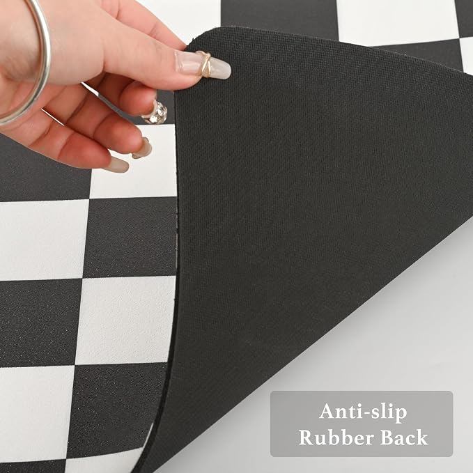 Ohocut Checkered Dish Drying Mat for Kitchen Counter, Coffee Bar Station Accessories, Retro Cute Aesthetic Modern Absorbent Drainer Mat Kitchen Drying Mat Easy Clean, Black 16" x 24"
