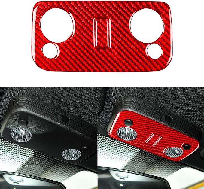 Red Real Carbon Fiber Trim for Ford Mustang Accessories | for GT Shelby 2005 2006 2007 2008 2009 Roof Reading Lamp Light Interior Thick Overlay Decal 2PCs