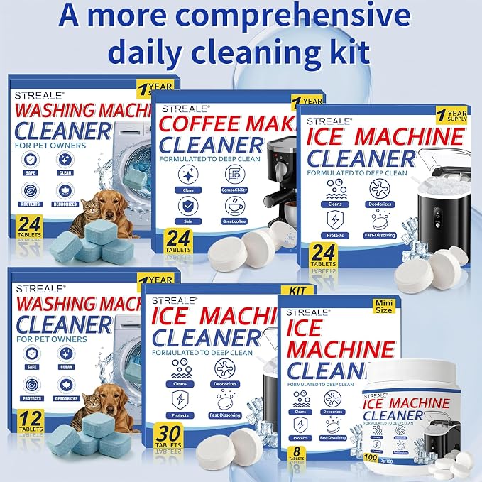 Ice Maker Cleaner and Descaler - Ice maker cleaning tablets mini size, compatible with all major brands, safe and nickel-free descaler, suitable for countertop, portable, and commercial ice makers.