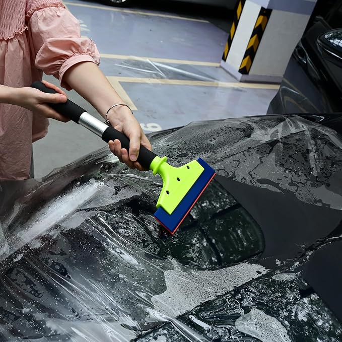 EHDIS Long Handle 8-Inch Rubber Squeegee Aluminum Tube Handle Window Tint Squeegee Auto Water Blade, Shower Squeegee for Car Windshield, Glass, Tiles, and Smooth Surfaces
