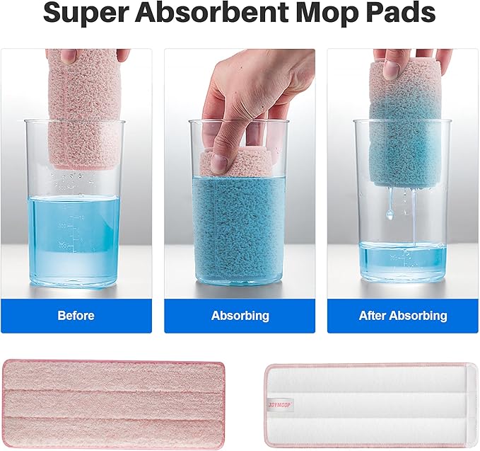 JOYMOOP Microfiber Replacement Pads for 13" Flat Mop System, Reusable Mop Refills, 4-Pack, Stripe and Pink