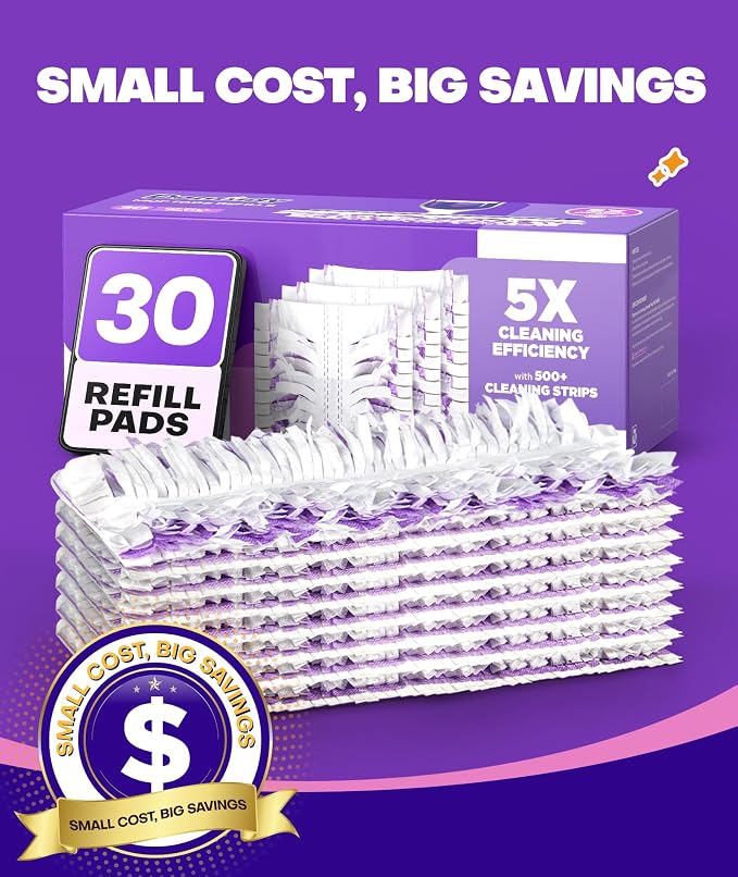 5X Cleaning Power Mop Refills for Swiffer Power Mop, 500+ Strips Multi-Surface PowerMop Refill Pads, 30 Count Disposable Powermop Wood Mops, Replacement Mopping Pad for Floor Cleaning