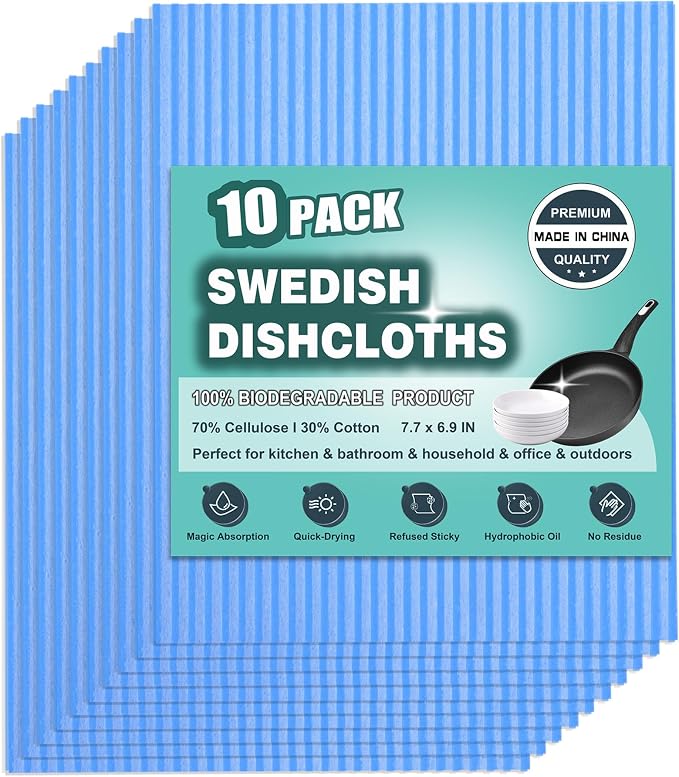 METUUTER 10 Pack Swedish DishCloths for Kitchen Cleaning Dish Cloths | Reusable Kitchen Dishcloths, Swedish Dish Towels Compostable Cellulose Dish Clothes for Household, Multi-Surface Use