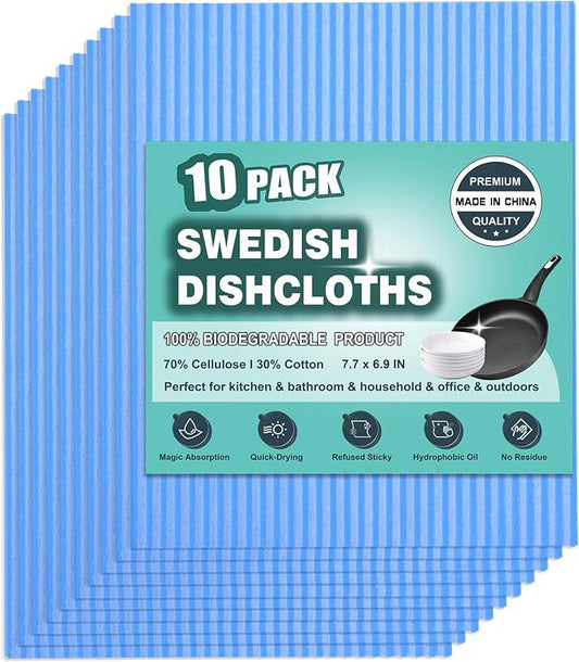 METUUTER 10 Pack Swedish DishCloths for Kitchen Cleaning Dish Cloths | Reusable Kitchen Dishcloths, Swedish Dish Towels Compostable Cellulose Dish Clothes for Household, Multi-Surface Use