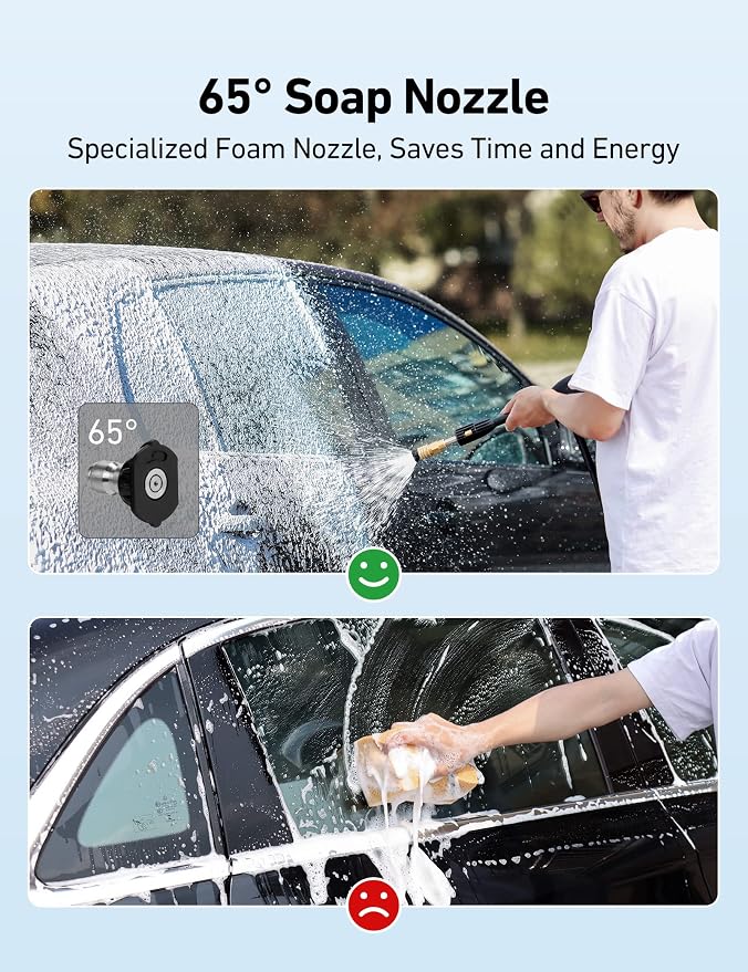 AstroAI Pressure Washer Nozzle Tips 5-Pack, 5 Angles, 1/4” Quick Connect | 0°, 15°, 25°, 40°, and Soap Spray Options, 1/4” Quick Connector, 2.5 GPM Nozzle Size, Fit Most Pressure Washers, 5000 PSI